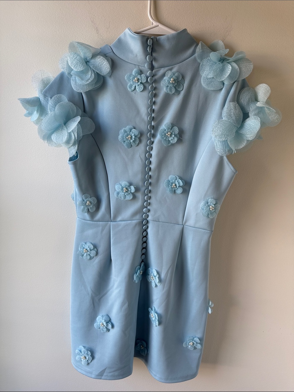 Women’s Light Blue Floral Appliqué Dress - Picture 5 of 6